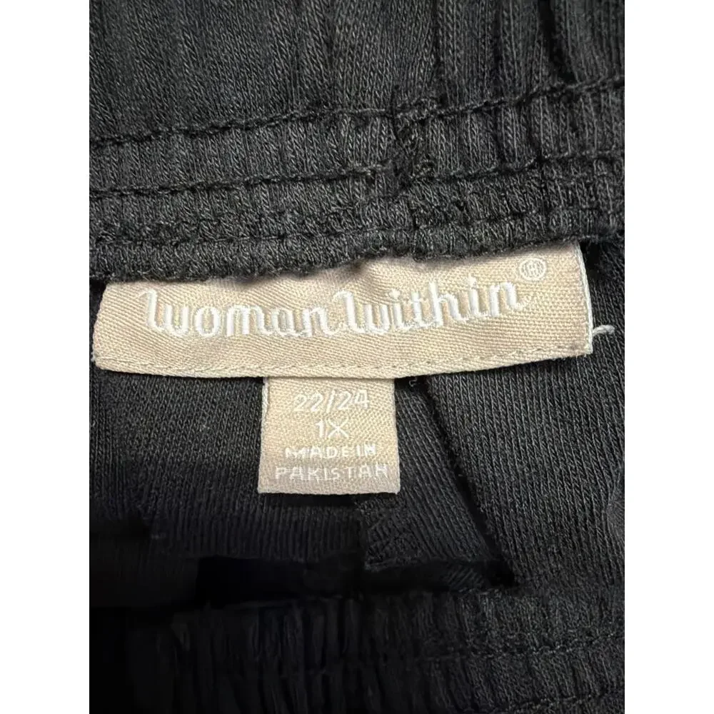 Woman Within Women's Plus Size Black Drawstring Capri Pants Size 22/24 1X
